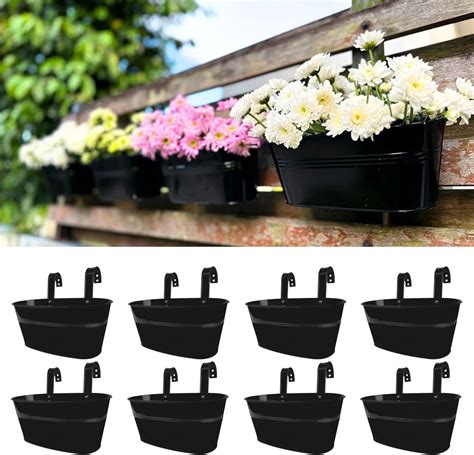 LaLaGreen Rail Planter Outdoor Plants (8 Pack, 11.8 Inch) Black 